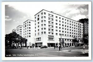 Washington DC Postcard RPPC Photo Hotel Statler Building Cars Street View c1940s