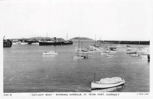 RPPC Daylight Boat, Harbour, St. Peter Port, Guernsey Vintage Photo Postcard