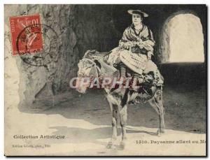 Old Postcard Peasant going to walk Folklore Donkey Mule