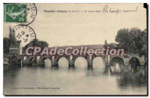 Old Postcard Mantes Limay (S & W) Old Bridge in normal time