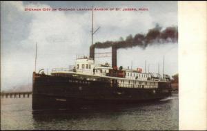 St. Joseph MI Steamer Ship City of Chicago c1910 Unused Postcard