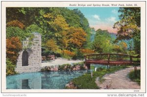 Illinois Joliet Rustic Bridge and Spring House West Park Curteich