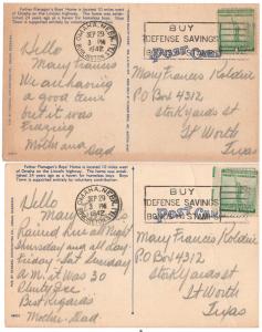 NEBRASKA BOYS TOWN CAMPUS & THE HOME BAND 1942 LOT of 2 POSTCARDS (4)