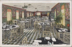 Postcard Dining Room Blue Parrot Tea Too, Gettysburg PA 1940