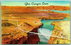 Artist Concept Glen Canyon Dam Colorado River Arizona AZ UNP Chrome Postcard H6