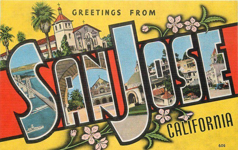 1940s Large letters multi view San Jose California Milligan Kropp linen 7029