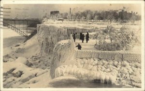 Niagara Falls NY Waterfalls in Winter Real Photo Vintage Postcard