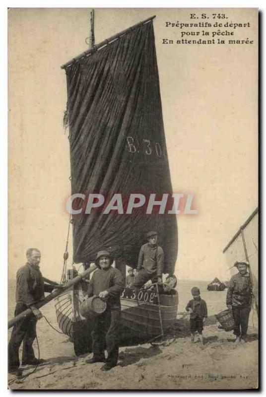 Old Postcard Fishing Preparations of departure for fishing Waiting for the tide