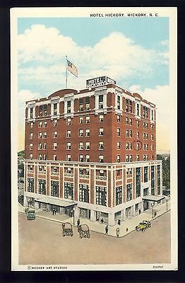 Early Hickory, North Carolina/NC Postcard, Hotel Hickory, Old Cars