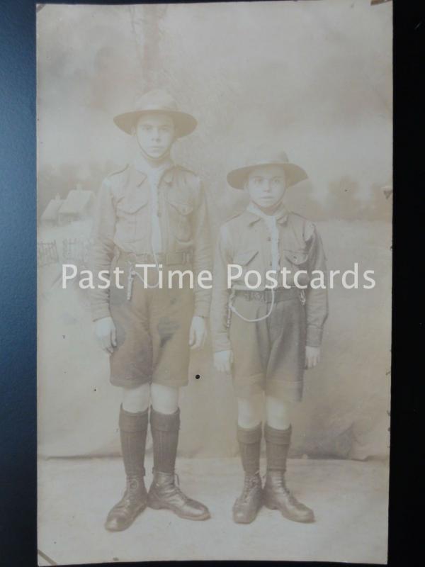 Studio Portrait TWO BOY SCOUTS in UNIFORM - Jack & Albert Prior c1919 RP