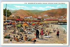 Catalina Island California Postcard Bathers Beach Avalon c1940 Vintage Antique