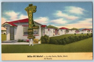 Butte Montana MT Postcard Mile-Hi Motel Exterior Garden Scene 1956 Vintage