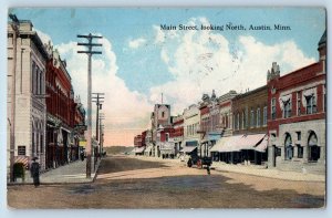 Austin Minnesota Postcard Main Street Looking North Road c1916 Vintage Antique