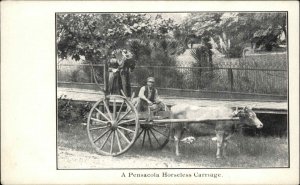 Pensacola FL Oxen Mobile Horseless Carriage c1905 Postcard