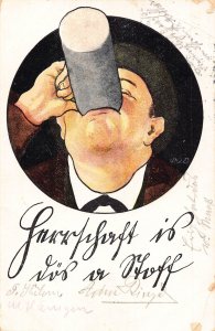 German Man Drinking Beer from Mug Art by Paul Otto Engelhard 1929 postcard C356