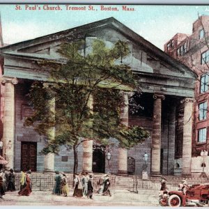 c1900s Boston MA St. Paul's Church Tremont St Crowd Downtown Touring Car PC A210