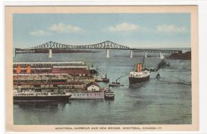 Montreal Harbour Ships Bridge Quebec Canada 1950s postcard