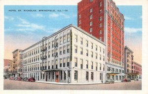 Springfield, IL Illinois   HOTEL ST NICHOLAS & Street Scene   ca1940's Postcard