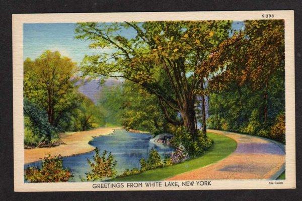 NY Greetings from WHITE LAKE NEW YORK Postcard Linen PC