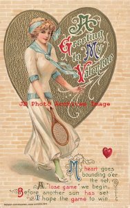 Valentine Day, Winsch 1911, Schmucker, Woman Playing Tennis