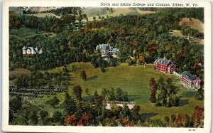 1940s Aerial View Davis and Elkins College and Campus Elkins WV Postcard