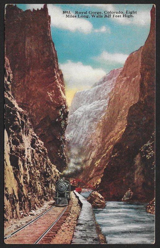 Train by River The Royal Gorge Colorado Unused c1910s