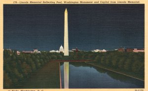 Lincoln Memorial Reflecting Pool Washington Monument & Capitol Vintage Postcard