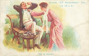 Tea related advertising vintage postcard Superb  G.P. Government  Tea is Ready