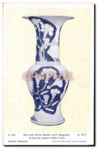 Postcard Old Potier British Museum Pottery Blue and white beaker with Magnoli...