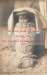 Native American Navajo Indian, RPPC, Baby Papoose in Cradle, Mishler & Walker