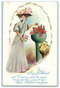 1909 Pretty Woman Flowers Hat Miss Portland Embossed Portland Oregon OR Postcard