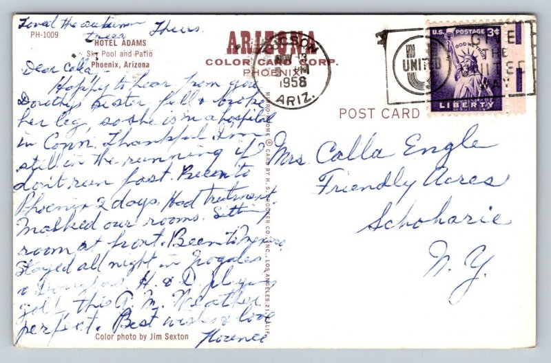 1958  Hotel Adams   Phoenix  Arizona    Postcard