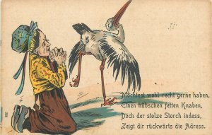 German humor 1900s comic woman stork man wig caricature lot of 3 litho postcards 