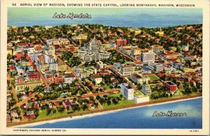 Wisconsin Madison Aerial View Looking Northeast Showing State Capitol Curteich