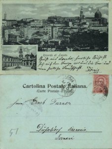 italy, LORETO, Piazza della Madonna, Basilica, Panorama 1900 Moonlight Postcard