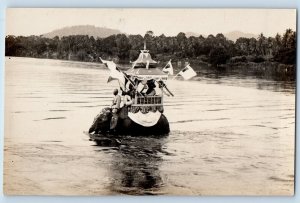 Malaysia Postcard RPPC Photo Elephant Crossing River Animal 1930 Vintage