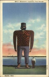 Bemidji MN Giant Paul Bunyan Statue Roadside Linen Postcard