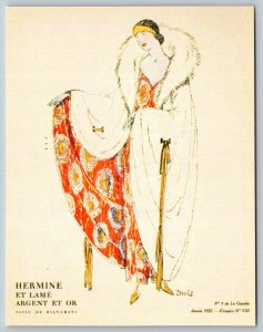 1920's  Ladies  Fashion  Hermine Et Lame Argent Et Or Replica  Postcard