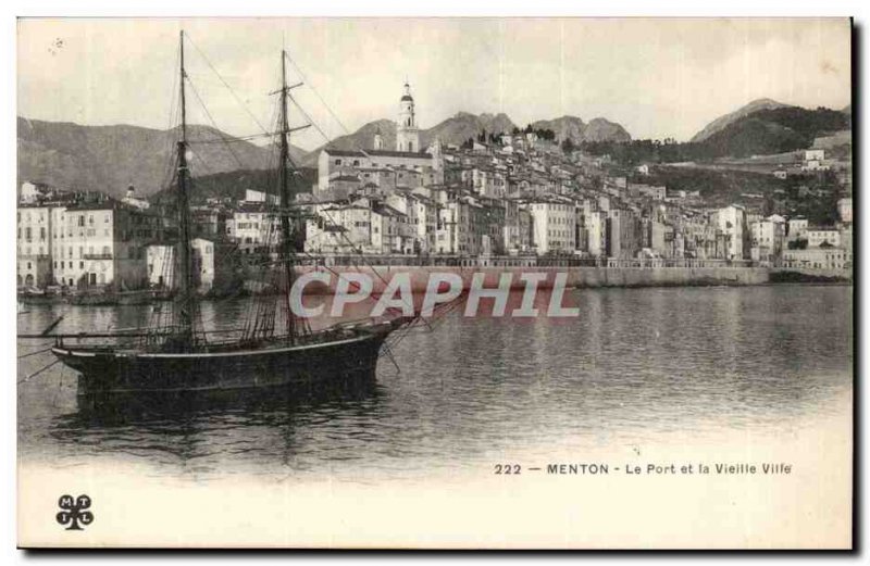 Menton - The Port and the Old Town - Boat - Old Postcard