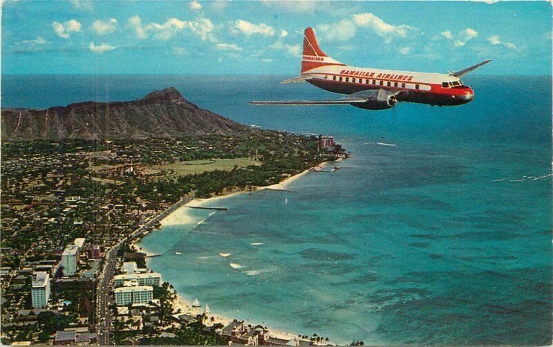 Hawaii Hawaiian Airlines Super Convair Waikiki 1962 Postcard 22-9513 