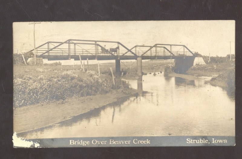 RPPC STRUBLE IOWA BRIDGE OVER BEAVER CREEK 1910 VINTAGE REAL PHOTO POSTCARD