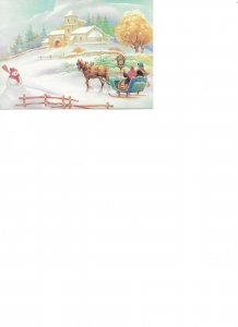 Horse pulling sledge. Snowy landscape Modern Christmas Greetings card