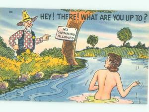 Linen Risque MAN IS ANNOYED THAT NUDE GIRL IS SKINNY-DIPPING AB6710