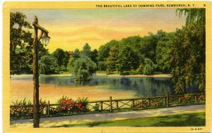 The Beautiful Lake at Downing Park - Newburgh, New York - pm 1950 - Linen