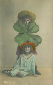 Artist impression C1910 4 Leaf Clover girls Good Luck Hand Tint Postcard 21-2715