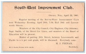 1901 Southwest Improvement Club Road Construction Meeting Omaha NE Postal Card