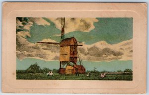 c1910s Nice Lith Art Wood Windmill Farm PC John Winsch Back Embossed Border A217