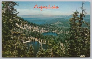 State View~Air View Angora Lakes Fallen Leaf Lake & Lake Tahoe~Vintage Postcard
