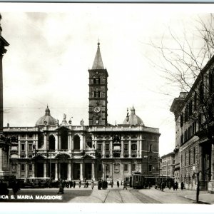 c1920s Rome, Italy RPPC Santa Maria Maggiore Real Photo Card Basilica Trolley A5