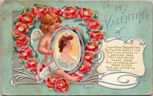 Valentine Cupid With Red Poppies